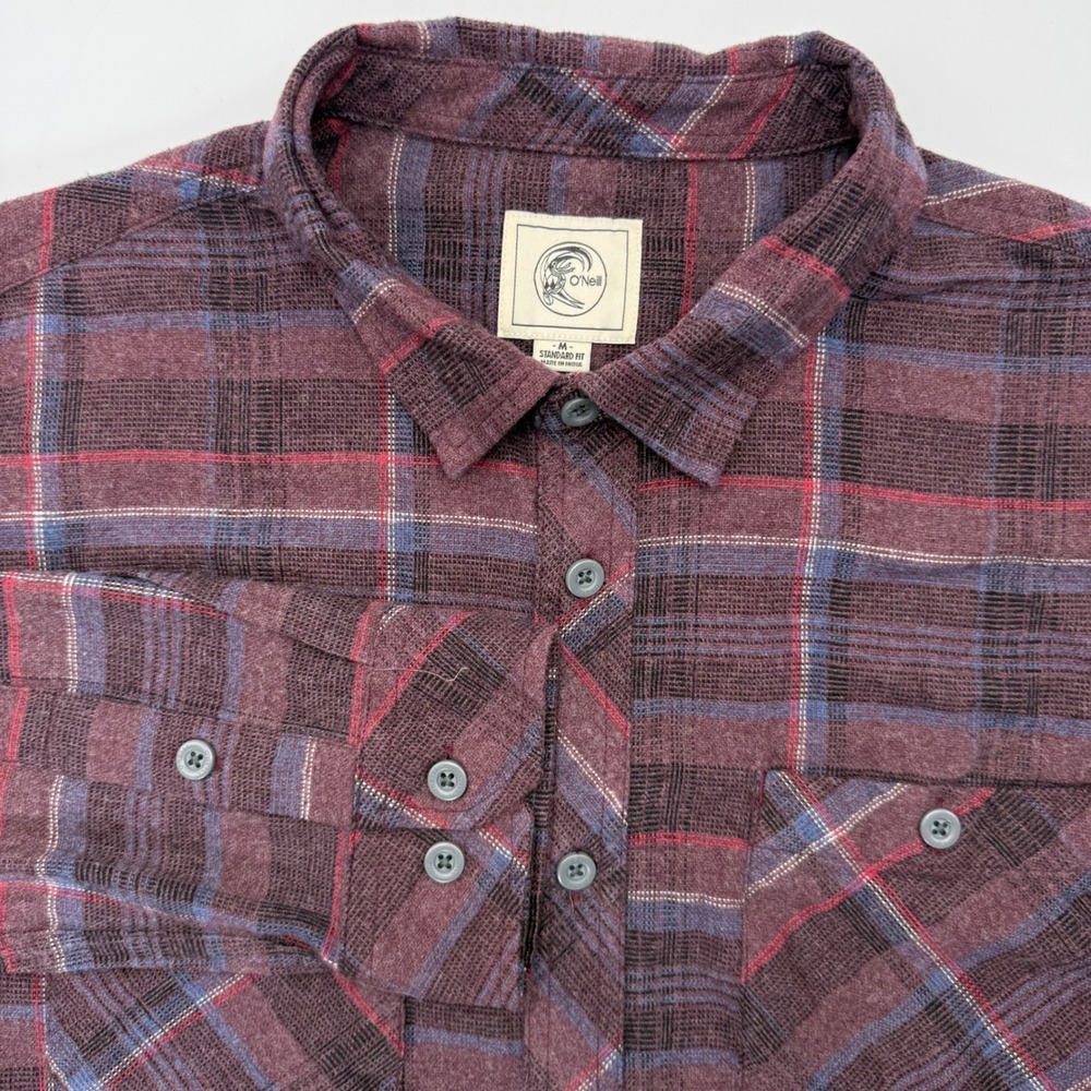 O'Neill Button Down Mens M Maroon Plaid Standard Fit Long Sleeve Flannel Shirt